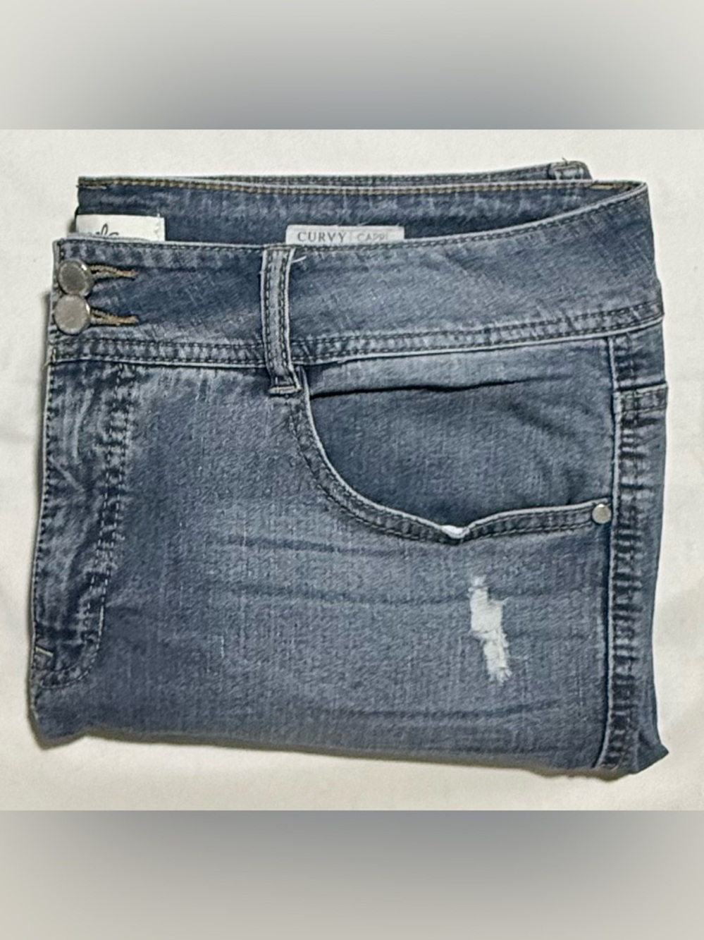 Angels Curvy Capris in Washed Blue Denim